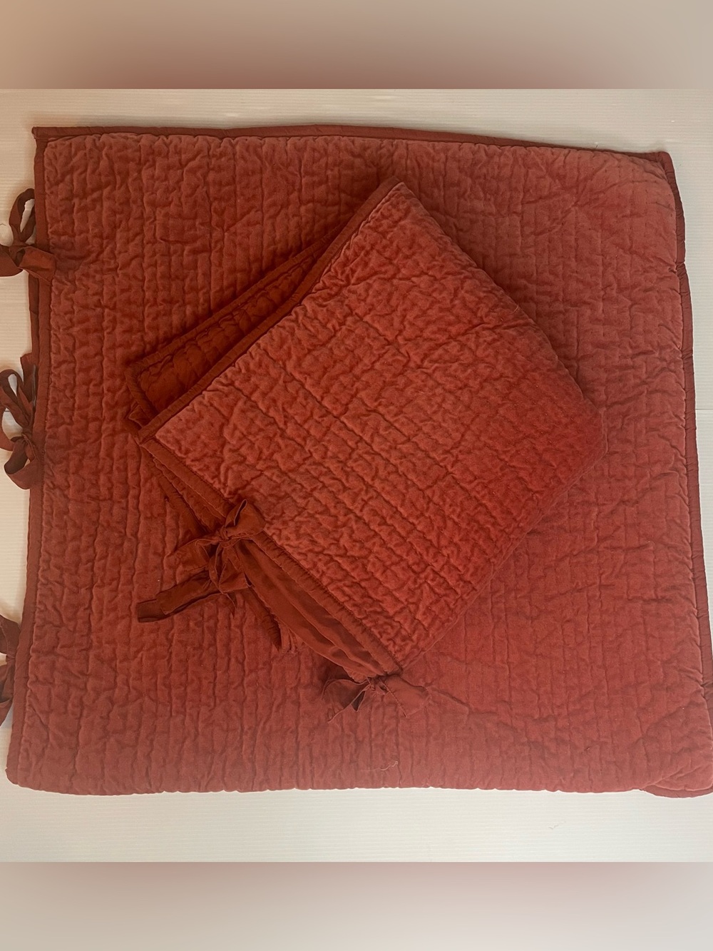 POTTERY BARN VELVET COTTON & SILK Rust (2) Euro PILLOW SHAMS 26X 26 Quilted